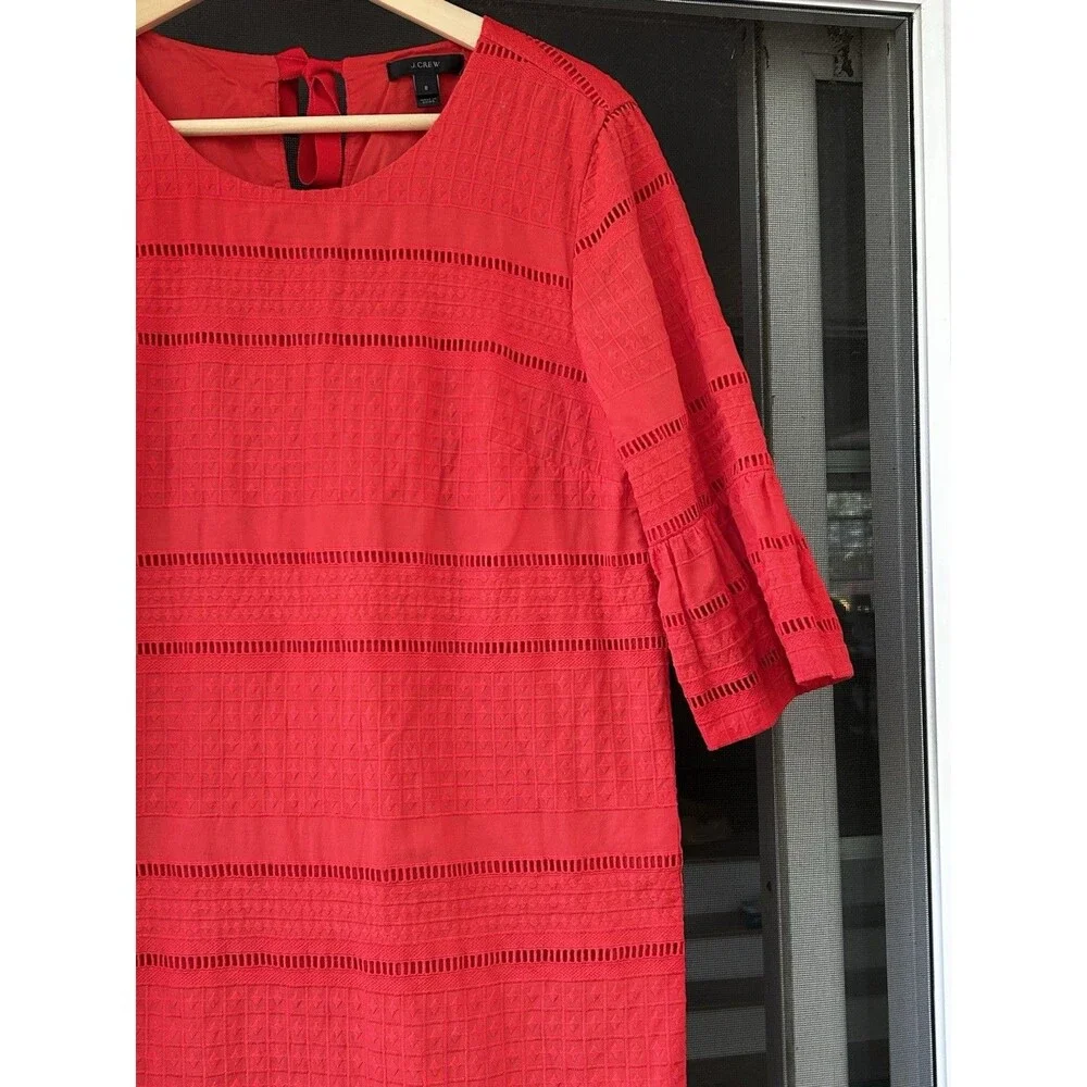 J.Crew Eyelet Flutter Sleeve Cotton Shift Dress Size 8 Coral Orange Preppy Party